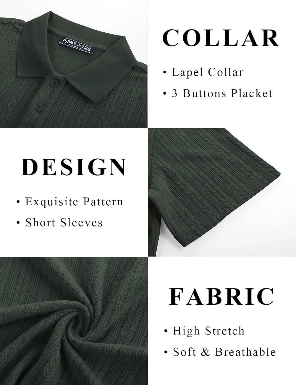 PJ PAUL JONES Mens Polo Shirts Short Sleeve Fashion Textured Polo Shirt Regular Fit Stretchy Golf Shirts