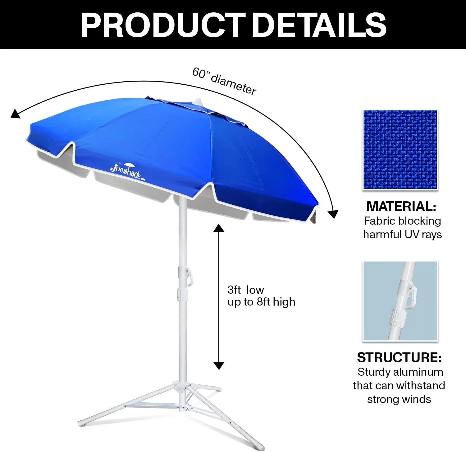 Portable UV Sun Shade Umbrella with Tripod Stand ?C Lightweight, Adjustable, and Instant Sun Protection for Outdoor Sports, Camping, and More ?C Blue