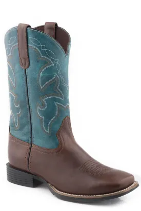 Roper Mens Brown/Teal Green Leather Monterey Cowboy Boots 11.5D