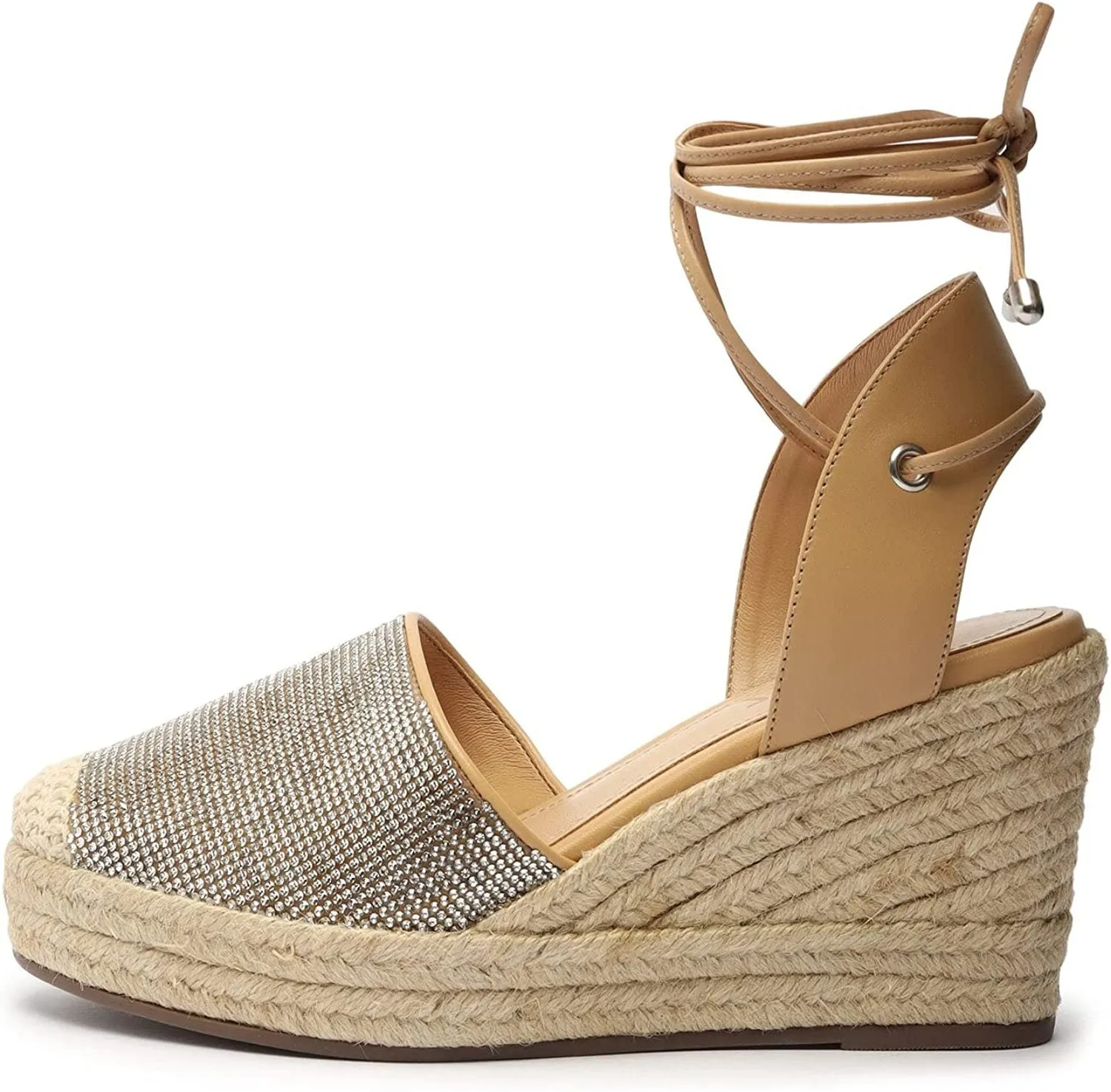 Schutz Celinah Nappa Lace Up Pointed Toe Espadrille Heeled Wedges Sandals