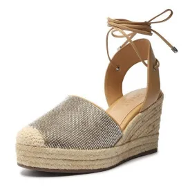Schutz Celinah Nappa Lace Up Pointed Toe Espadrille Heeled Wedges Sandals