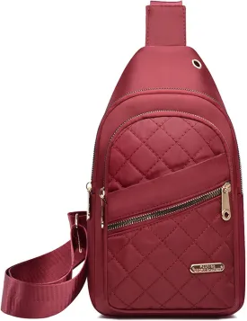 Solid Color Quilted Fanny Pack, Women Travel Crossbody Bag, Women Quilted Chest Bag, Trendy Zipper Sling With Side Pocket (Red)