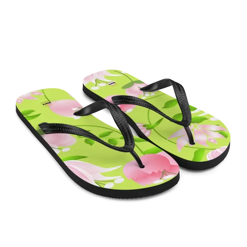 Summer Slip Resistant Flip Flops with Pink Flowers