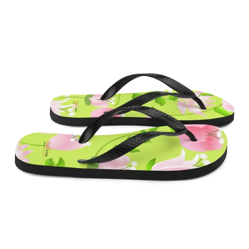 Summer Slip Resistant Flip Flops with Pink Flowers