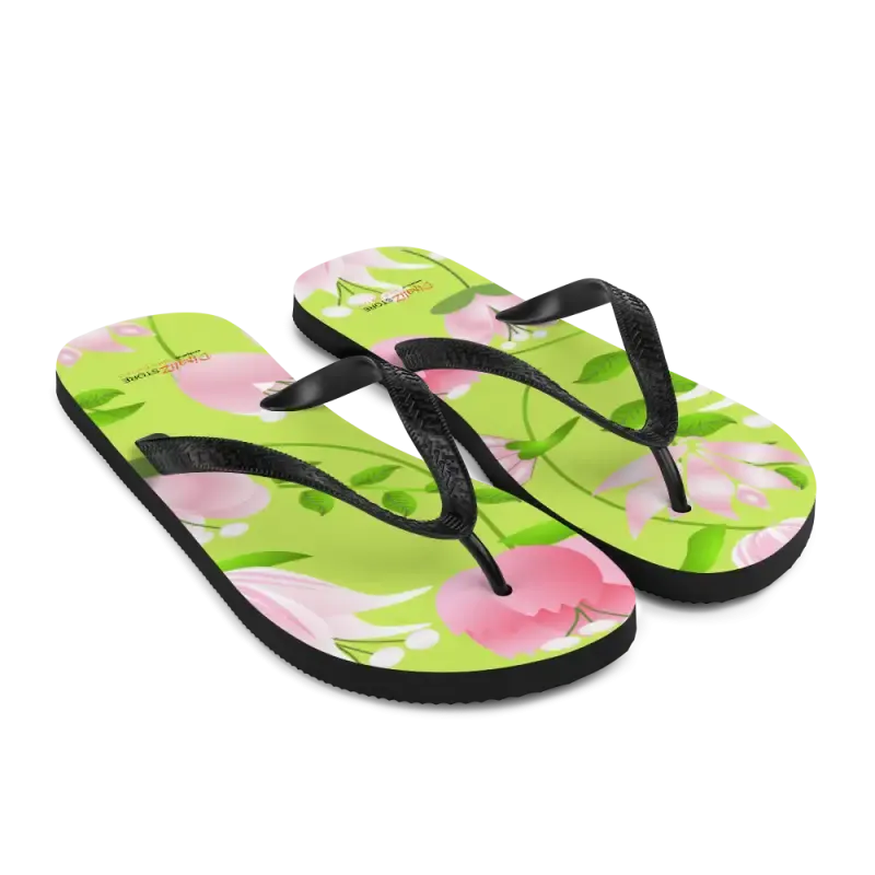 Summer Slip Resistant Flip Flops with Pink Flowers