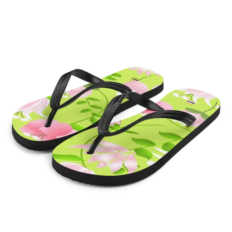 Summer Slip Resistant Flip Flops with Pink Flowers