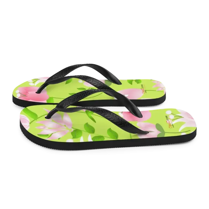 Summer Slip Resistant Flip Flops with Pink Flowers