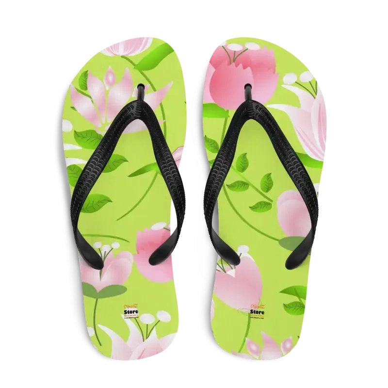 Summer Slip Resistant Flip Flops with Pink Flowers