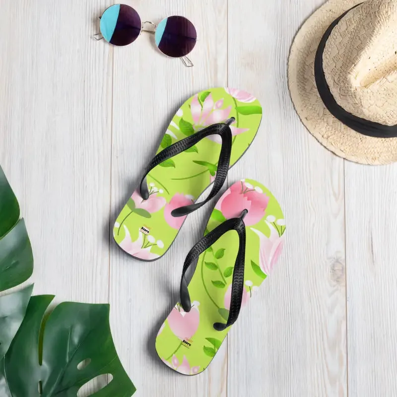 Summer Slip Resistant Flip Flops with Pink Flowers