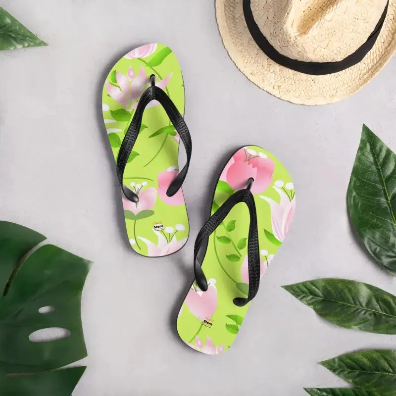 Summer Slip Resistant Flip Flops with Pink Flowers