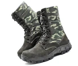 Tactical Boots Army Cammouflaged Genuine Leather and Canvas Multicam