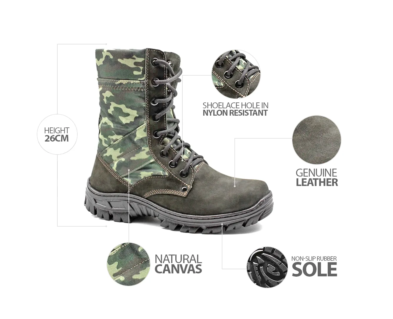 Tactical Boots Army Cammouflaged Genuine Leather and Canvas Multicam