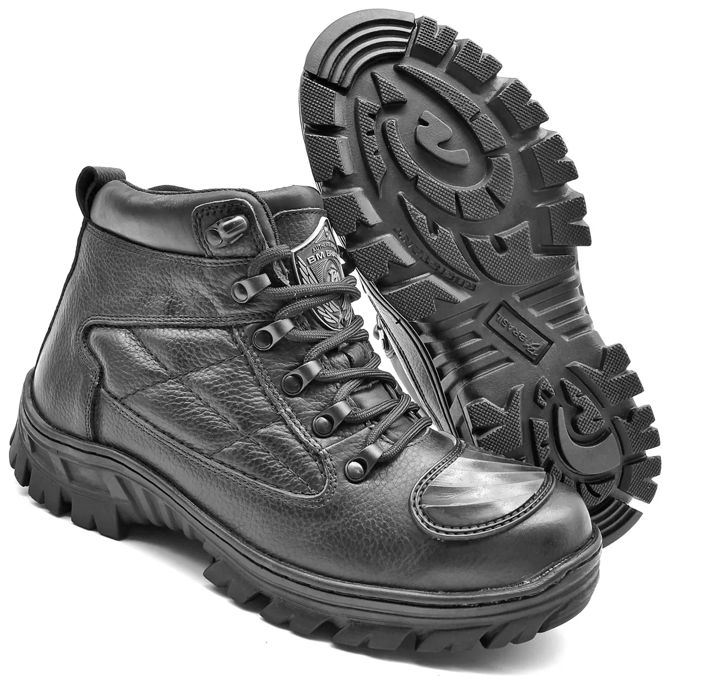 Tactical Boots Black Genuine Leather Motorcycle Rider Lace Up Ankle