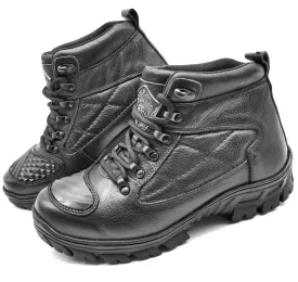 Tactical Boots Black Genuine Leather Motorcycle Rider Lace Up Ankle