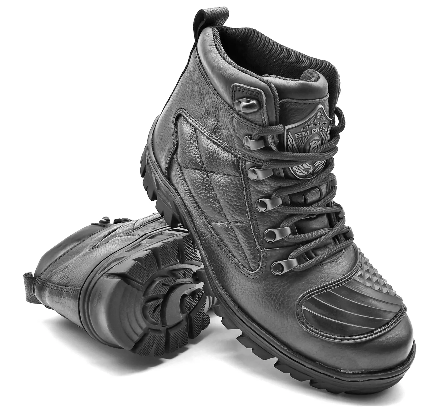 Tactical Boots Black Genuine Leather Motorcycle Rider Lace Up Ankle