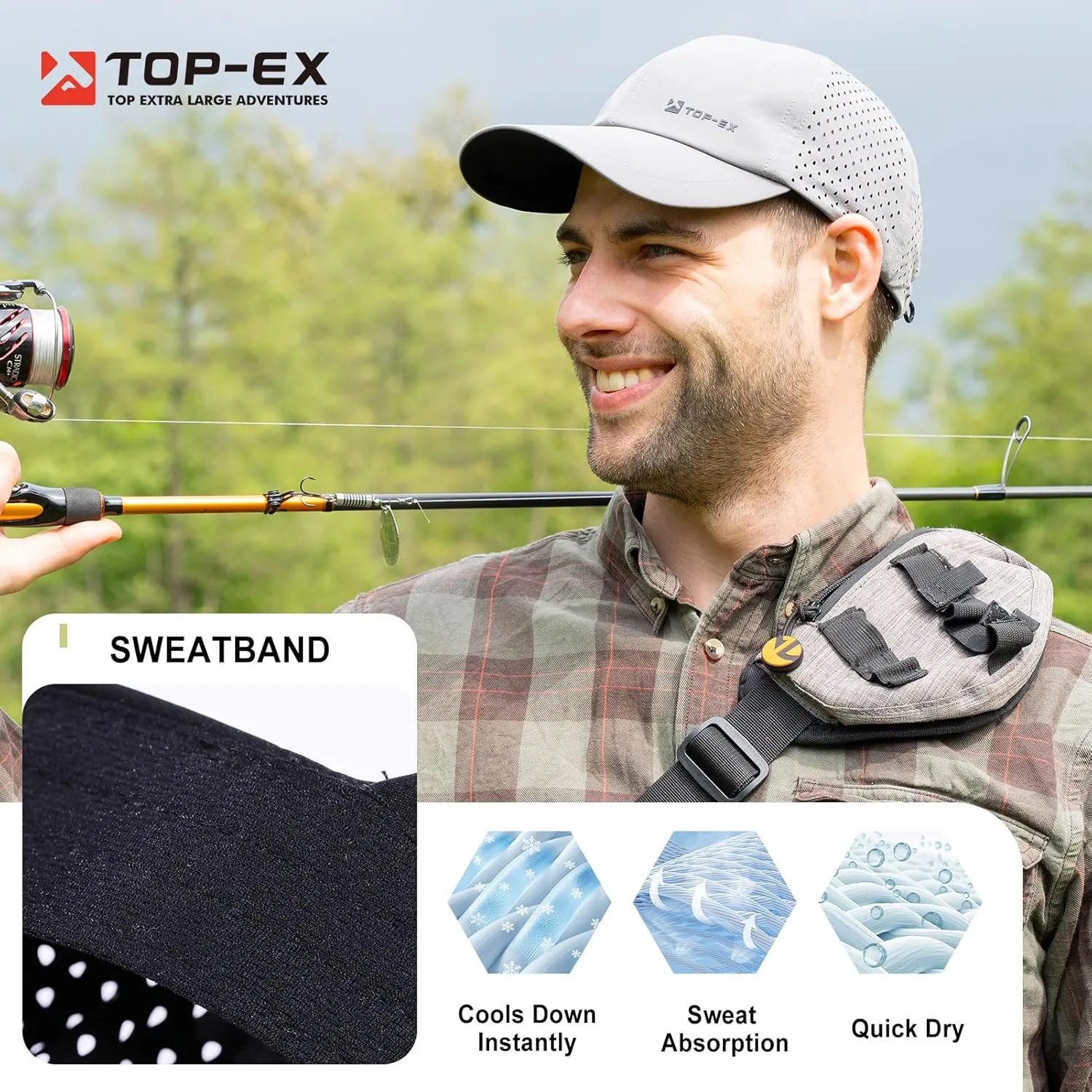 TOP-EX Oversized XL XXL Unstructured Running Breathable Mesh Quick Dry Waterproof Cooling Sweatband Baseball Caps Mens